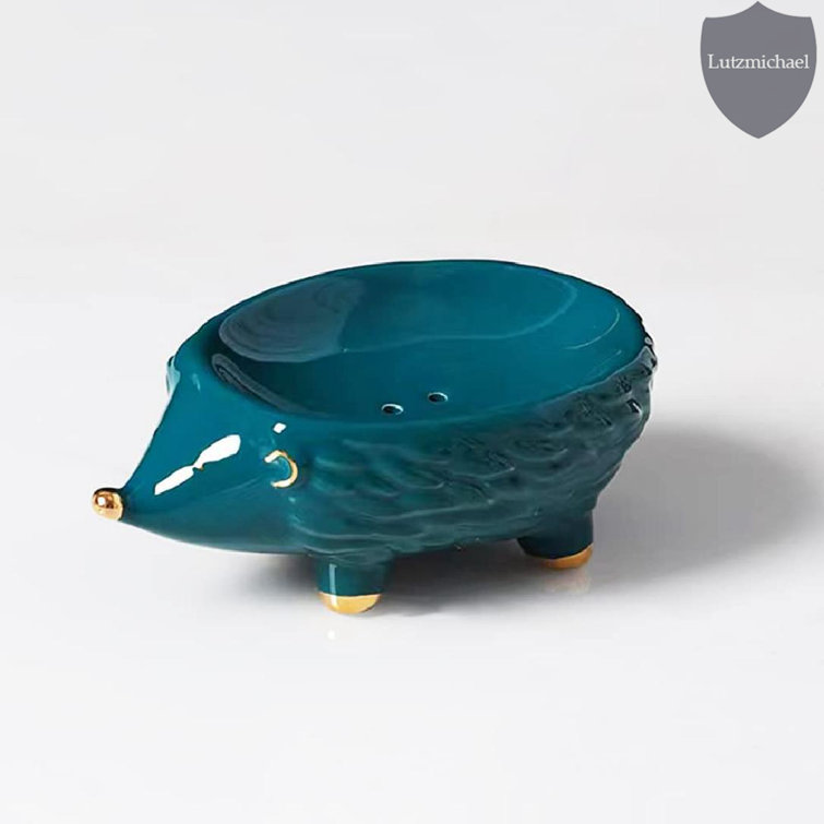 Mercer41 Ceramic Soap Dish, Hedgehog Shape Soap Holder Self Draining